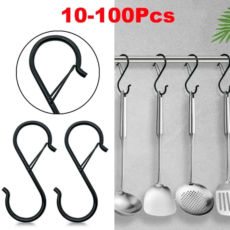 10 /100pcs Ganci per appendere in metallo Gancio per appendiabiti a forma di S Ganci per appendere ganci resistenti Chiusura per mensola per pentole da cucina Bagno di casa