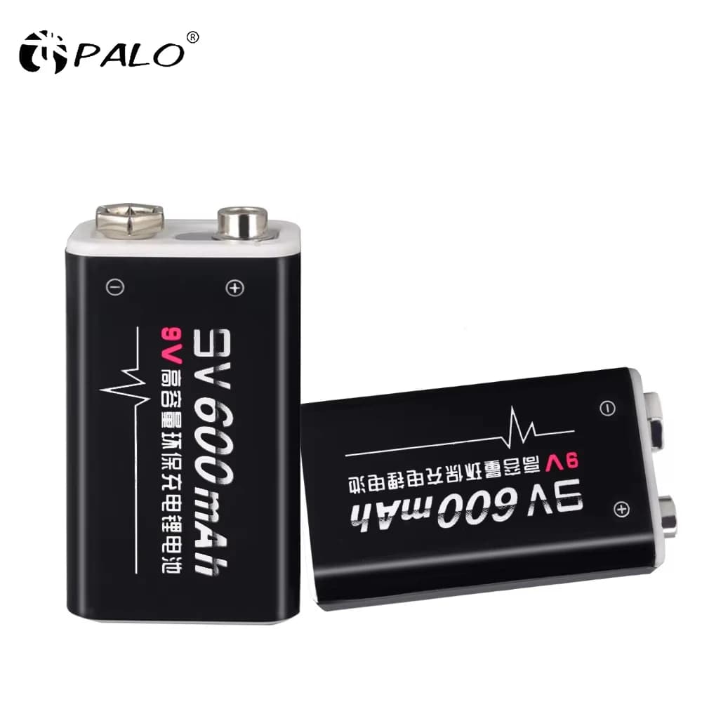 Batteria PALO 9V 600 mAh Li-Ion 9V Batterie ricaricabili Accumulatori per rilevatori di fumo, radio, fotocamere, lettori di giochi ecc.