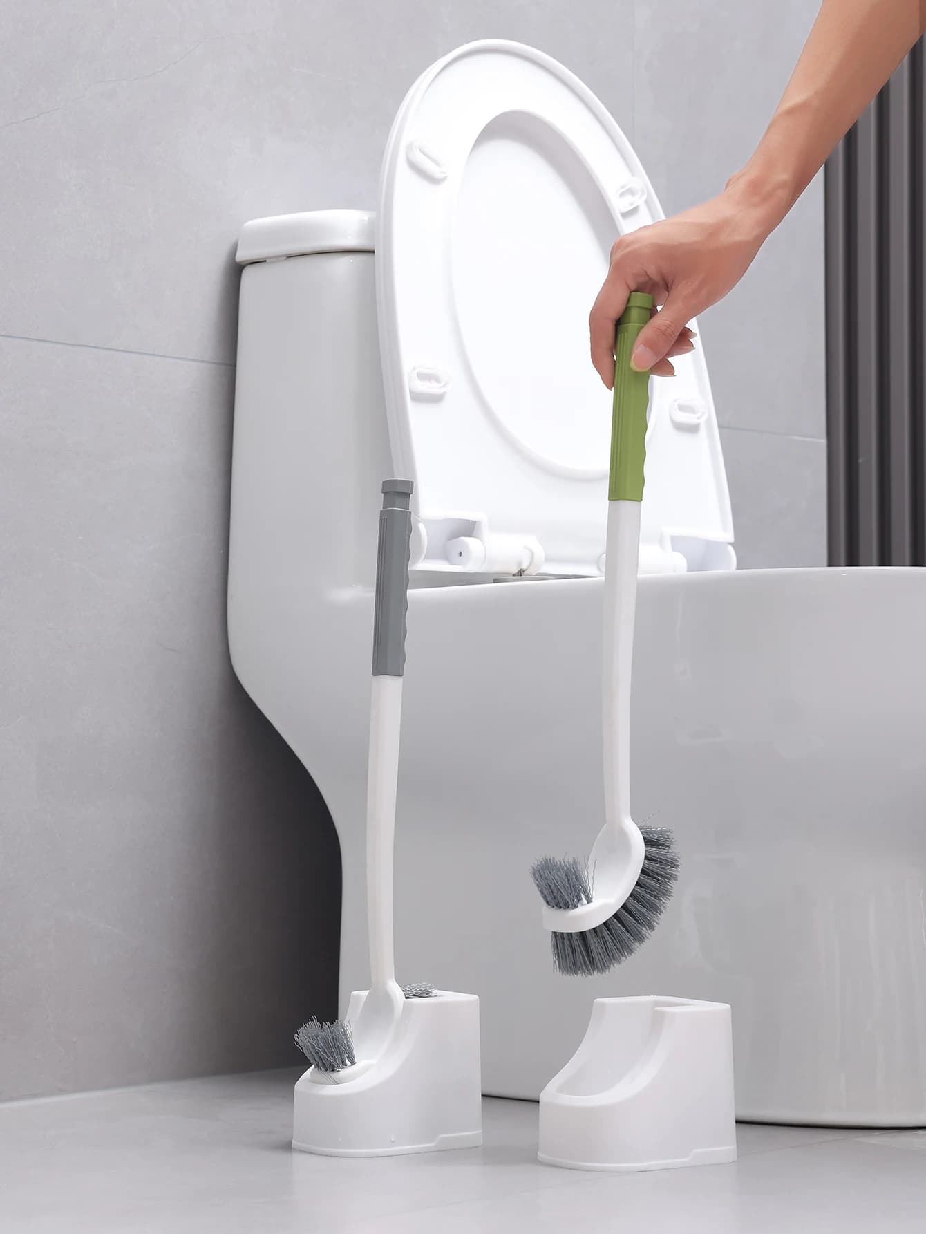 1/2 pezzi scopino per WC domestico senza angoli morti senza punzonatura nel bagno set di spazzole per pulizia montate a parete con base durevole
