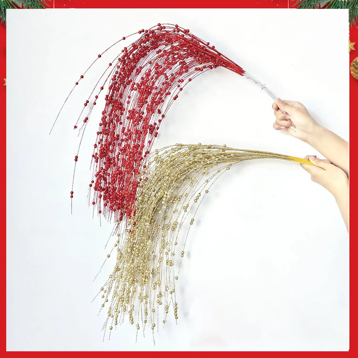 Rami di bacche glitter artificiali Rami di polvere d'oro di Natale Salice piangente Decorazione di nozze di Capodanno Piante finte Casa