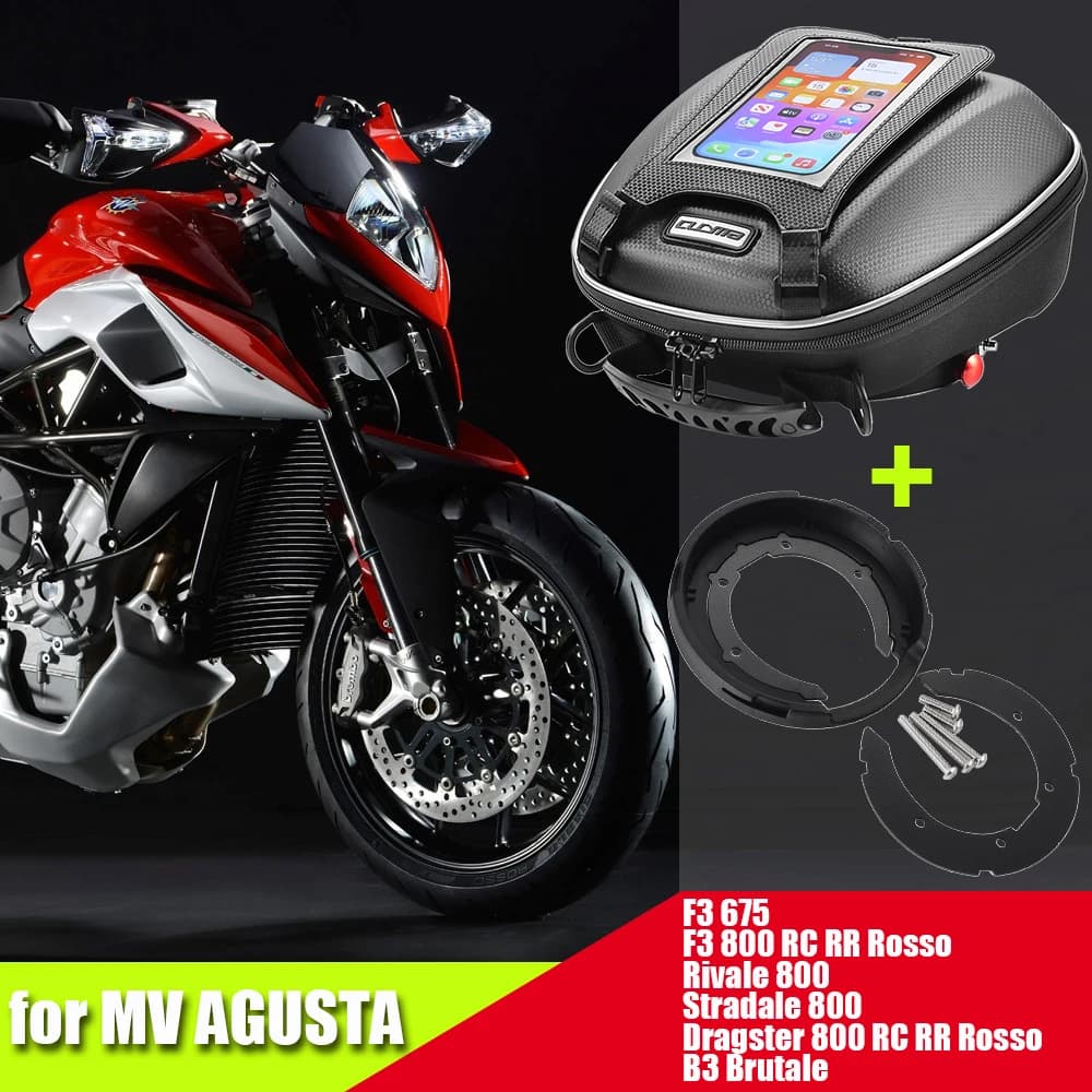 Borsa da Serbatoio per MV Agusta F3 675 Rivale Stradale Dragster Turismo Veloce 800 B3 Brutale Rosso RR RC SCS con Sistema Quick Lock per Bauletto