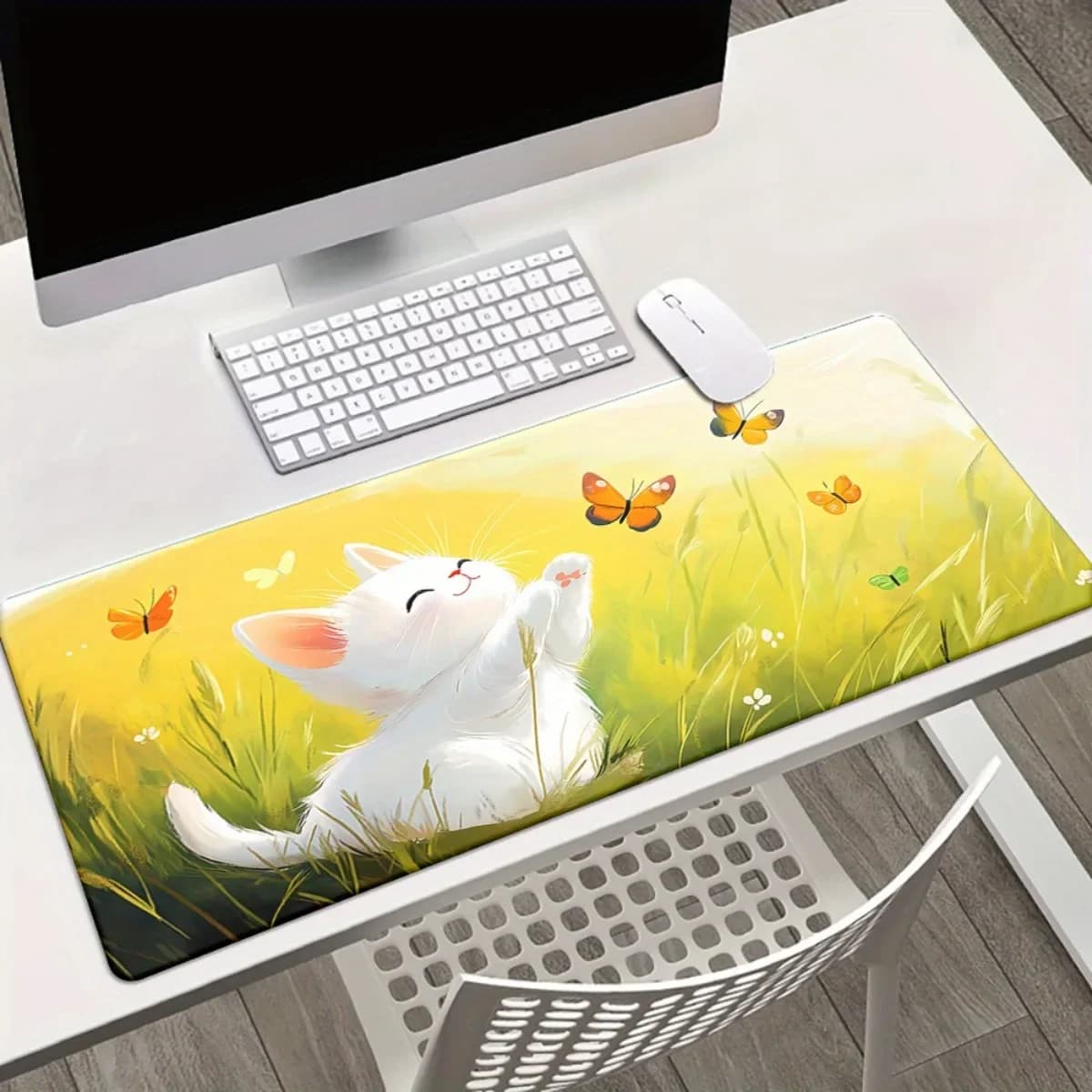 Tappetino per Mouse da Gaming con Gatto Bianco Carino, Stampa HD Minimalista, Base Antiscivolo in Gomma, Perfetto per Ufficio e Laptop, Regalo Ideale per Famiglia e Amici
