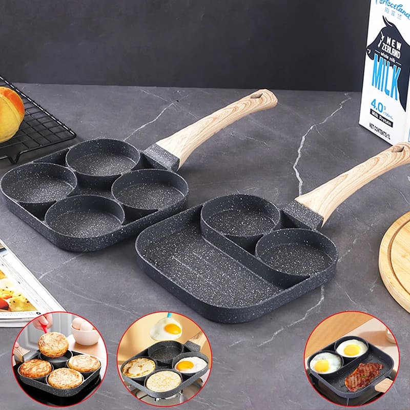 Nonstick Frying Pan With 3 Or 4 Compartments For Frying Eggs, Bacon, Meat, Chicken, Multipurpose Snacks
