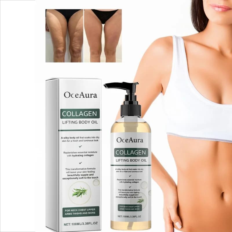 OceAura Collagen Lifting Body Oil 100ml – Deep Hydrating, for Collo, Petto, Braccia, Cosce e Pancia, Secca Leather Massage Oil
