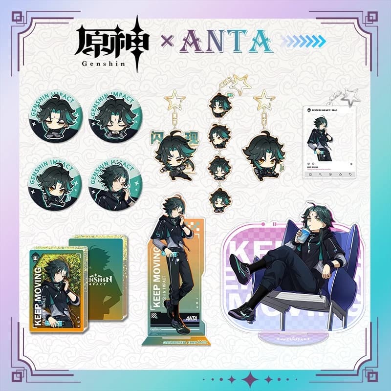 2025 Anime Genshin Impact X ANTA Collegamento Xiao Distintivo Ciondolo Sabbie mobili Mahjong Acrilico Stand Figura Modello Piastra Scrivania Decorazione Regalo