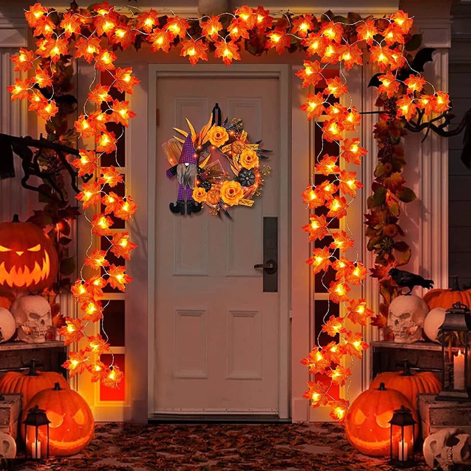 Decorazioni autunnali foglie d'acero ghirlanda String Lights per il ringraziamento Halloween Ball Fairy Light Home Wedding Party decorazioni natalizie