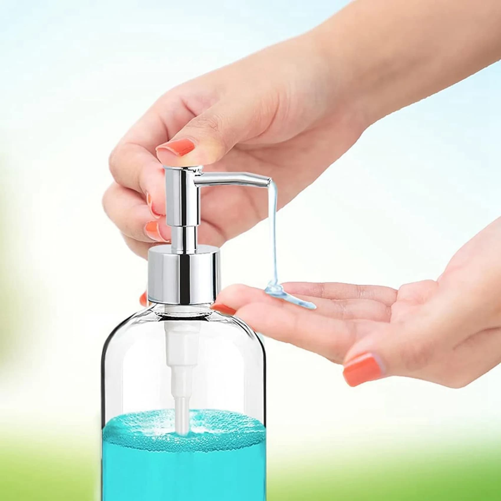 AT02-2X Soap Dispenser Clear Glass Soap Dispenser With Pump 16 Oz Refillable Liquid Hand Soap Dispenser For Bathroom Kitchen