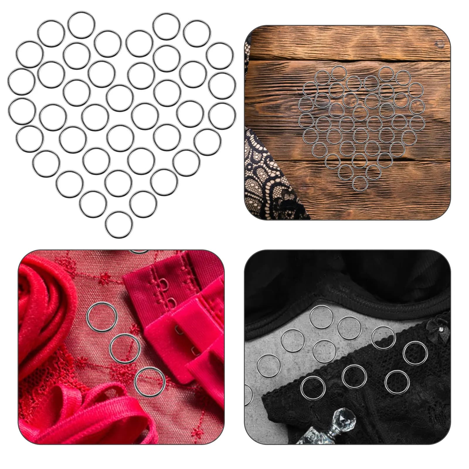 100 Pezzi Anelli Regolabili in Metallo per Cinghie, Diametro Interno 1 cm, Piccoli Ganci e Clip per Reggiseno, Costume da Bagno, Bikini, Lingerie