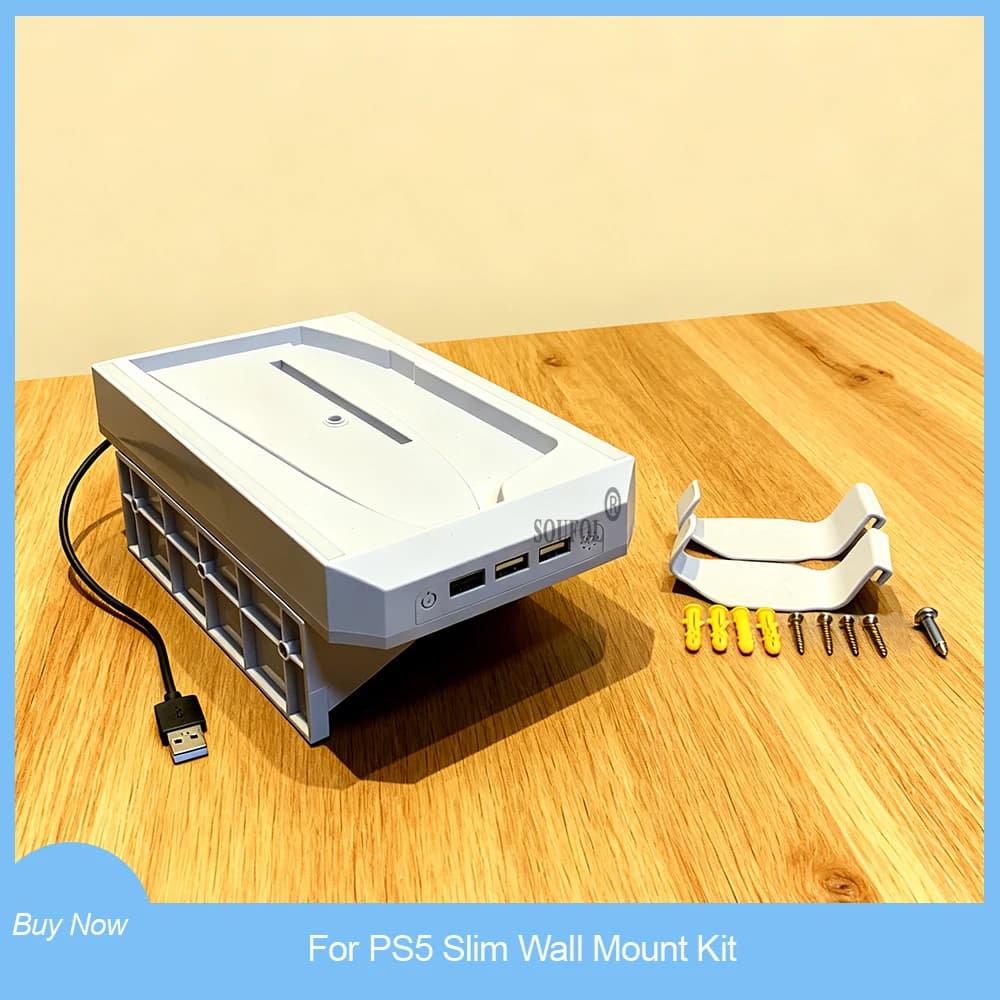 Supporto a Parete per Console PS5 Slim - Staffa di Stoccaggio Verticale con 2 Supporti per Controller, Accessori Salvaspazio per PS5 Slim