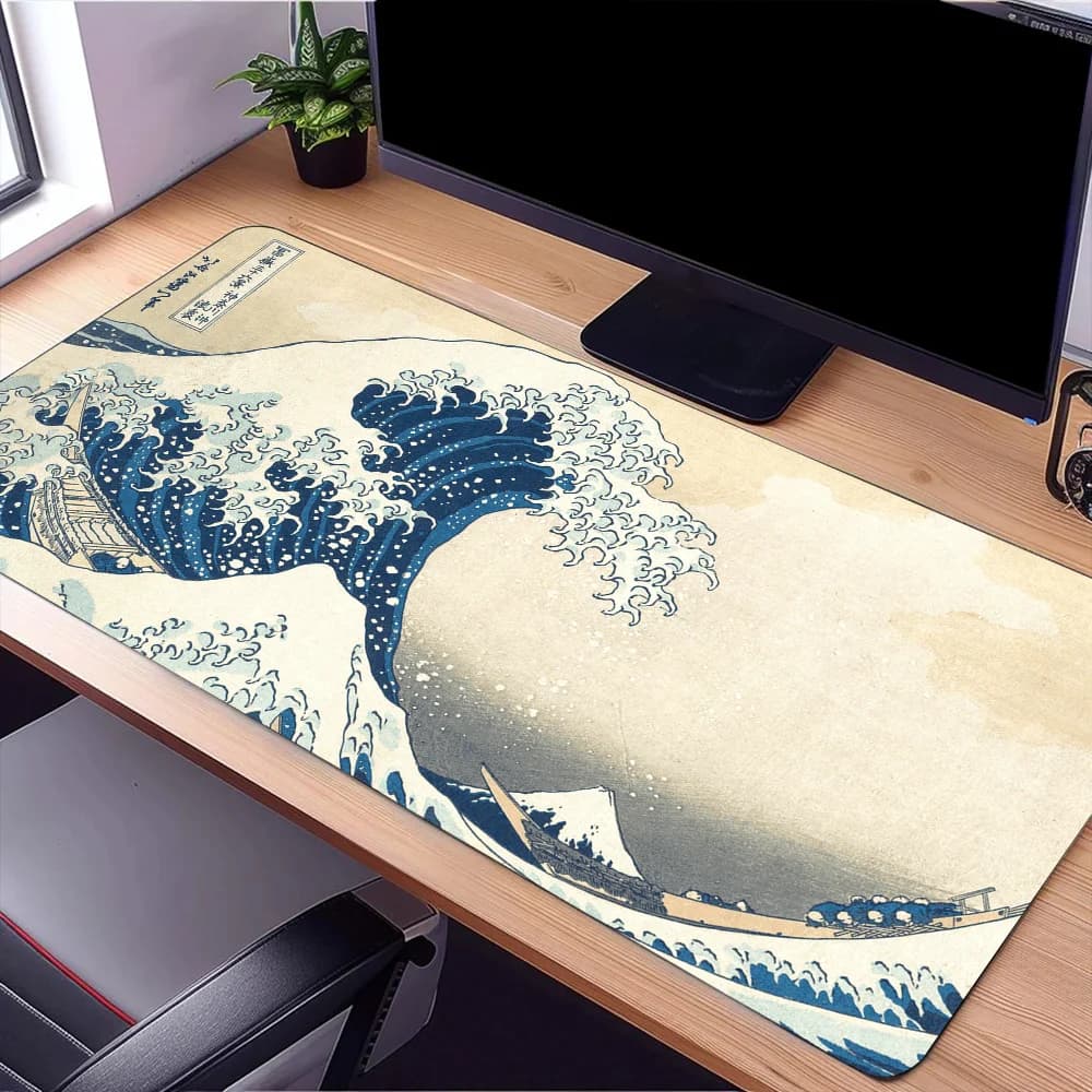 The Great Wave off Kanagawa Mouse Pad Large Desk Mat Keyboard Ergonomic Office Rubber PC Non-slip Anti-fray Home Custom