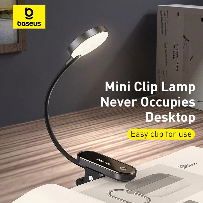 Baseus Lampada da scrivania portatile LED Mini Clip Lampada da tavolo ricaricabile USB Dimmerazione continua per laptop Lettura Comodino Luce notturna morbida