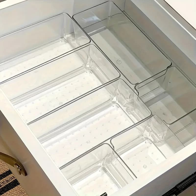Set di 7 Organizzatori Trasparenti in Plastica per Cosmetici, Divisori Impilabili per Cassetti per la Conservazione del Trucco