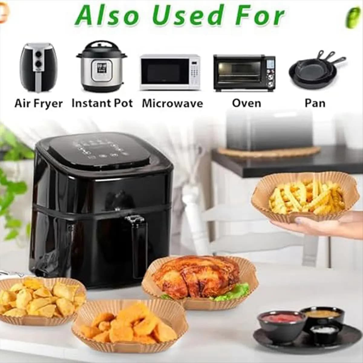 Carta da Forno per Friggitrice ad Aria HITL 20 cm, 50 Pezzi, Impermeabile e Antiaderente, Marrone