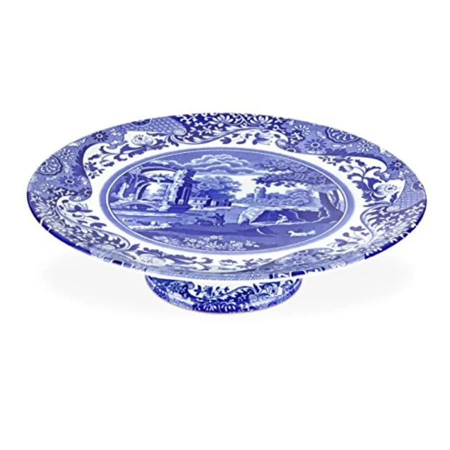 Alzata per Torte Blu della Collezione Italiana, 10.5 Pollici, con Piedistallo, per Feste, Cupcake e Esposizione di Dessert, Realizzata in Fine Porcellana