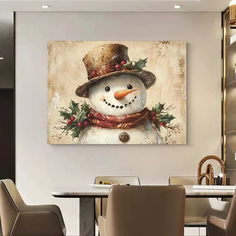 Cappello a cilindro Pupazzo di neve Poster e stampe Retro Natale Tela Pittura Immagine di arte della parete per soggiorno Decorazioni per la casa Senza cornice