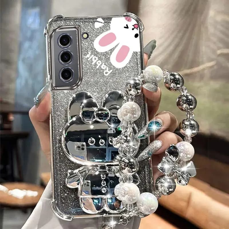 S 22 Airbag Glitter Specchio Coniglio Custodia per telefono per Samsung Galaxy S22 S21 S20 Ultra Plus FE Anti-detonazione Stand Cover posteriore