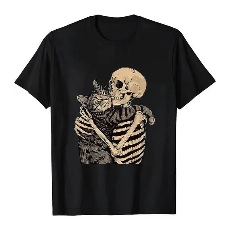 Halloween Women's Home Clothes Skull Print Casual Style Loose Fit Polyester T-Shirt Short Sleeve round Neck Design