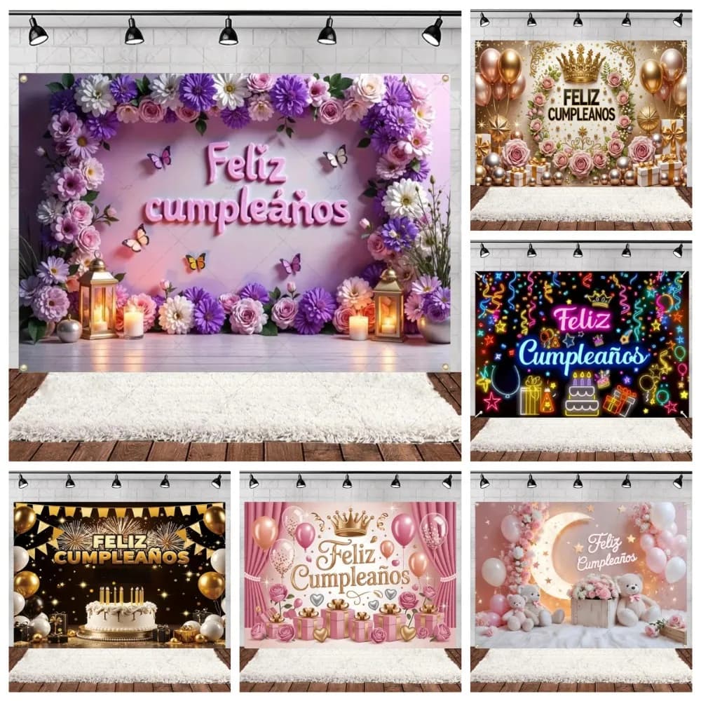 Sfondo per Foto a Tema Corona Rosa Spagnola e Palloncini Dorati, Decorazione per Feste di Compleanno per Bambini e Adulti