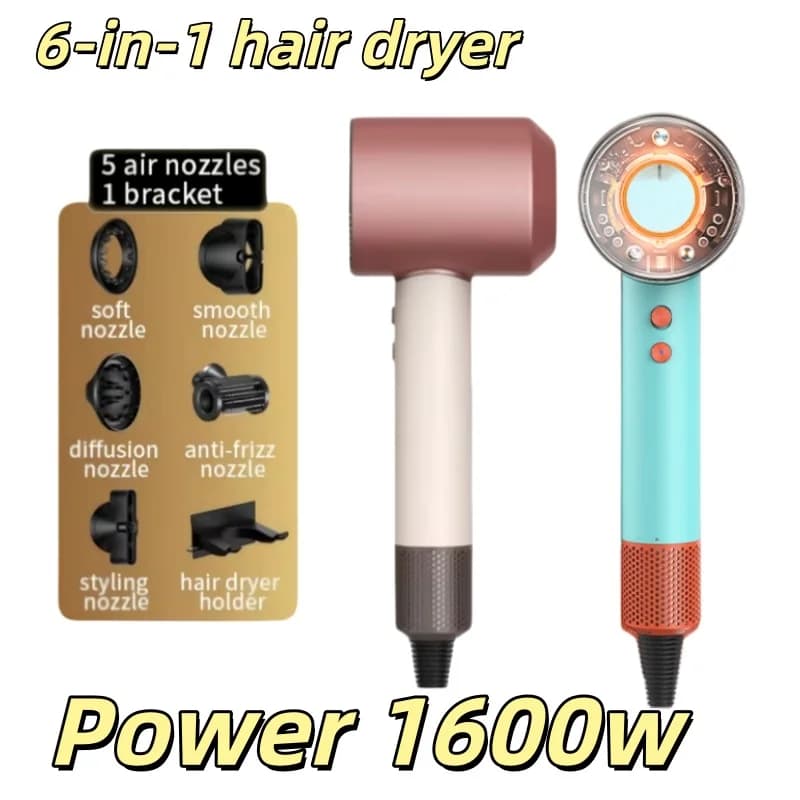 Asciugacapelli silenzioso a ioni negativi High Wind Home 1700W con sensore intelligente per una facile cura dei capelli, addio ai problemi con i capelli caldi.