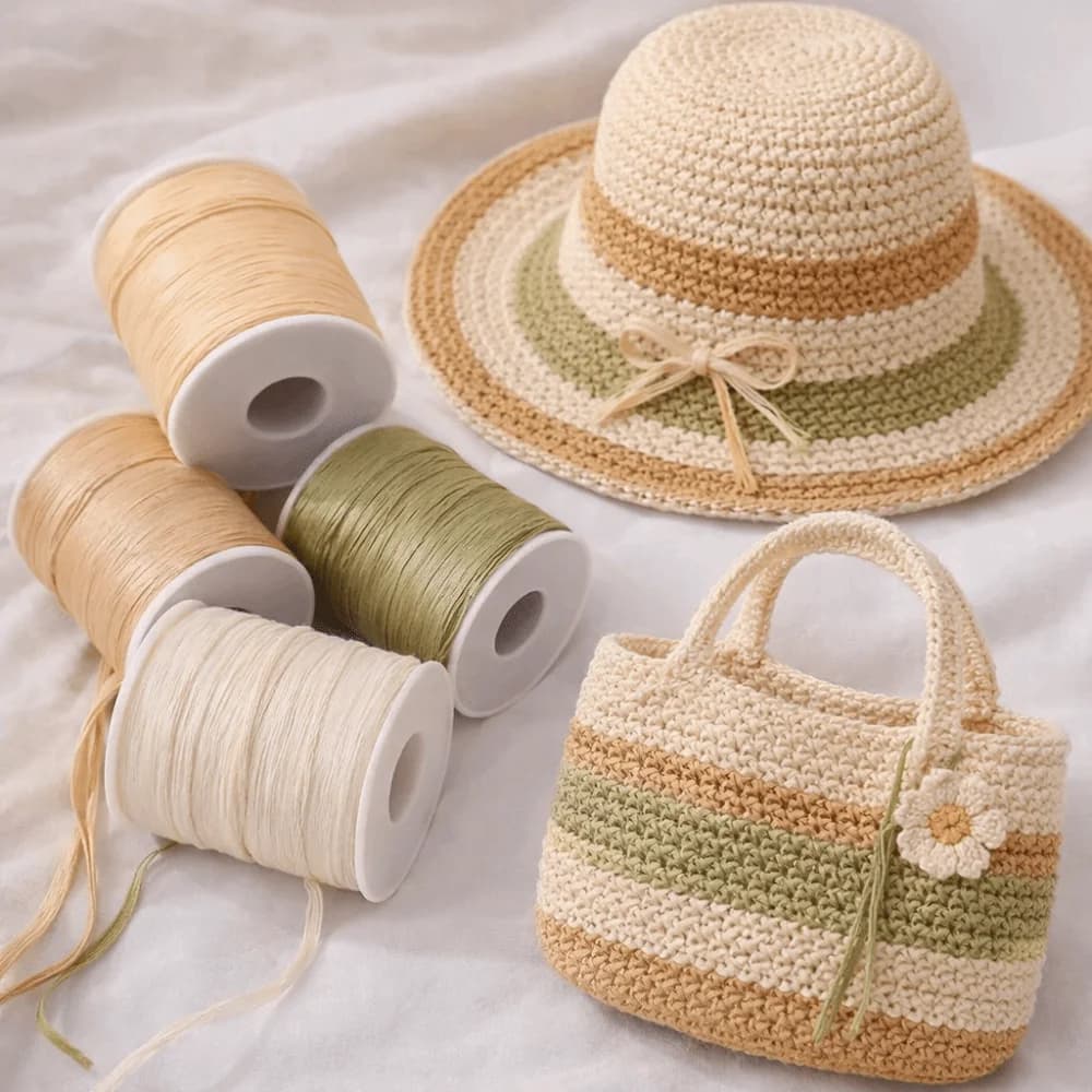 Premium Quality DIY 120M Per Roll Raffia Thread Eco-Friendly Weaving Hook Hat Ribbon Durable Crochet Yarn for Bags and Hats