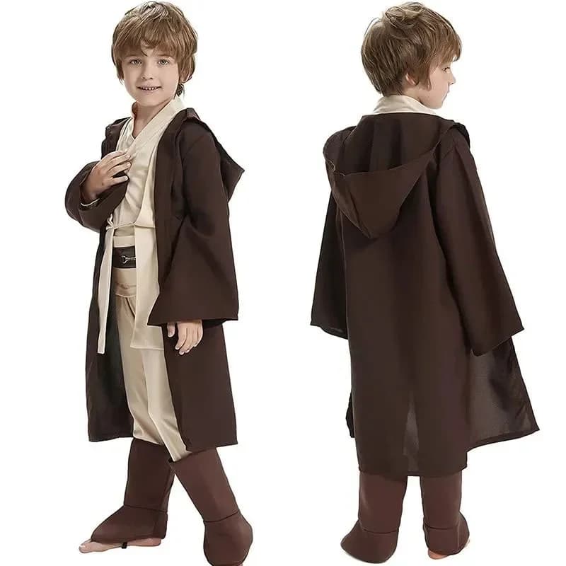 Costume da Obi-Wan Kenobi per Bambini, Mantello con Cappuccio da Guerriero Jedi, Abbigliamento per Cosplay, Costume per Feste di Halloween per Bambini