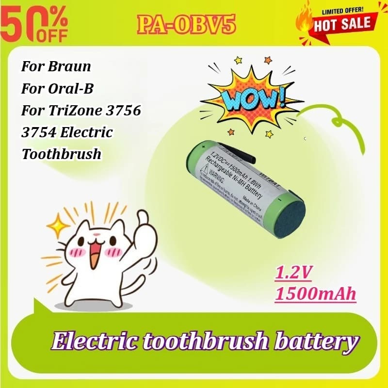 Batteria Ricaricabile PA-OBV5 1.2V 1500mAh 1.8Wh Ni-MH Sostitutiva per Spazzolini Elettrici Braun Oral-B TriZone 3756 3754