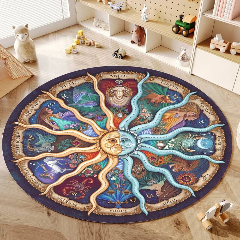 Creative classical art Twelve zodiac signs Round carpet Soft carpet Bedroom for girls Living Sofa Table Reading Yoga