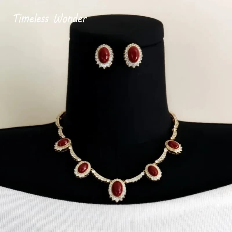 Intemporale Wonder Fancy Zircon Geo Stone Pave Collana N Orecchini con bottone Set di gioielli firmati da donna Trendy Rare Vintage 4612