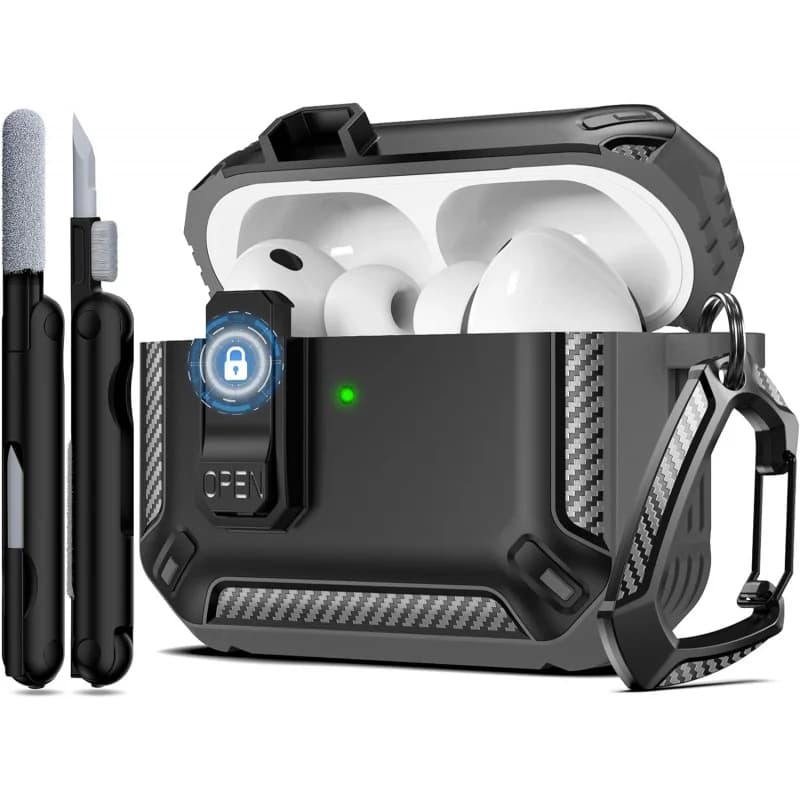 for AirPods Pro 3 Safety Lock Case carbon fiber TPU PC Designed with Switch Rugged Tough Hard Shell For Men AirPod Pro 3 Coque