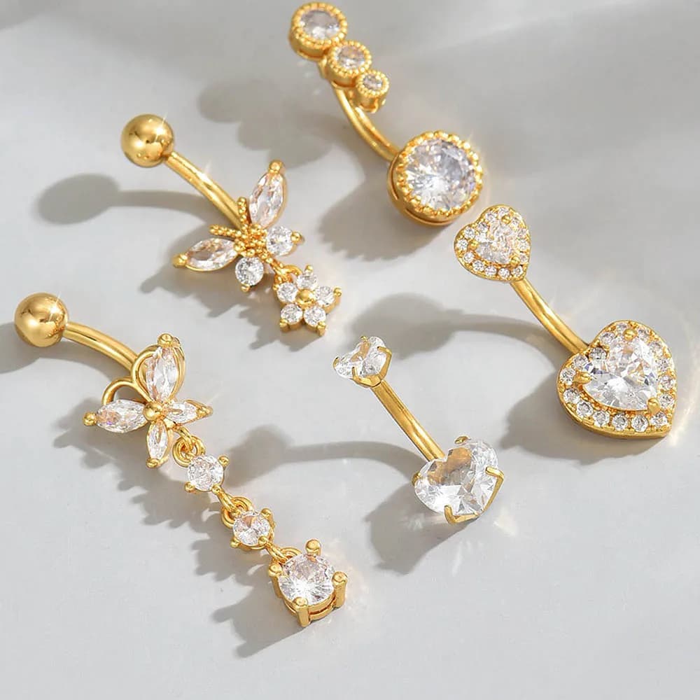 [5-PCS] Viral Belly Button Rings Butterfly Lock Design Fashion Piercing Jewelry Best Gift for Her