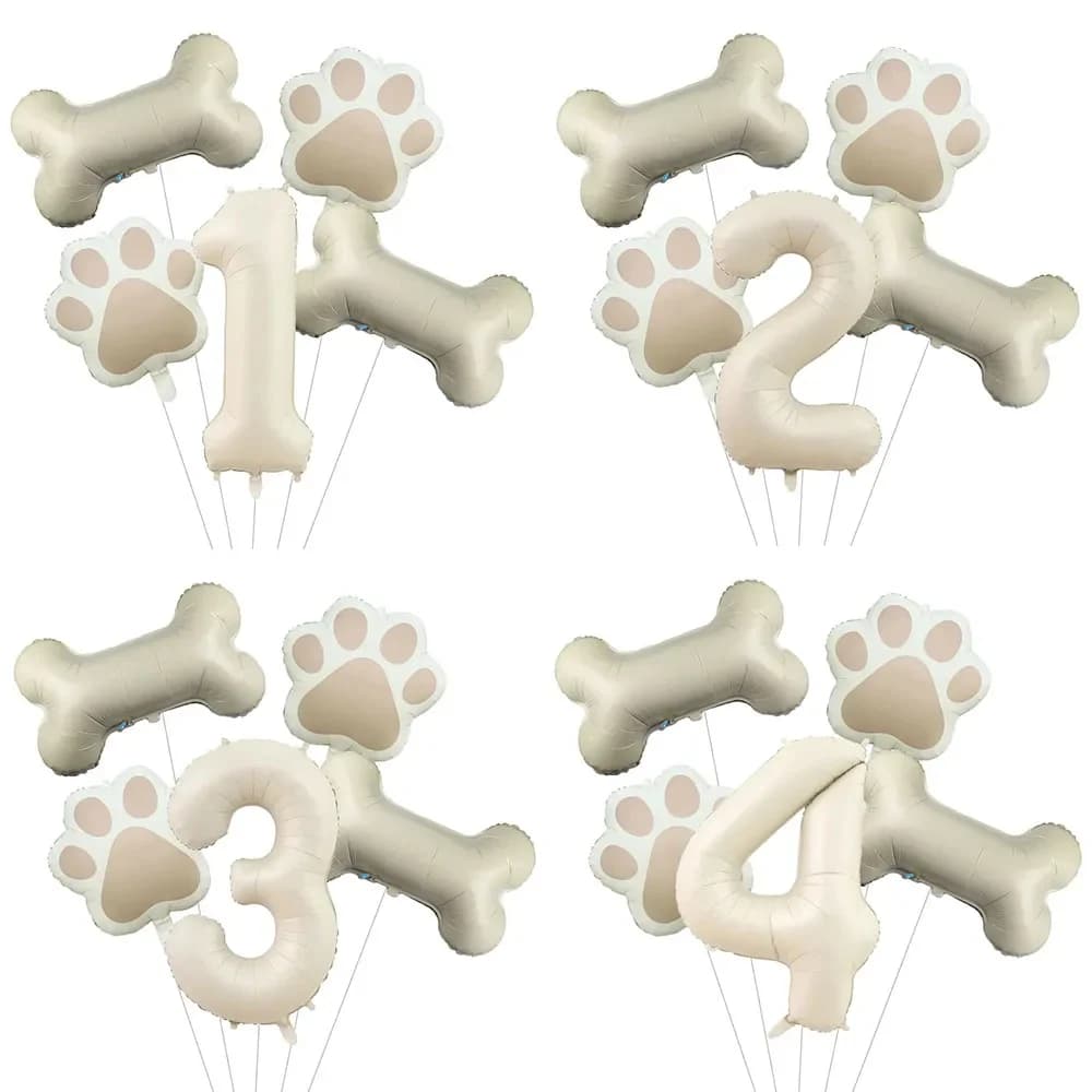 Set di 5 Palloncini per Feste Canine, Palloncino Numero 32 Pollici Color Crema, Palloncino a Forma di Osso in Foil per Decorazioni di Compleanno per Animali Domestici