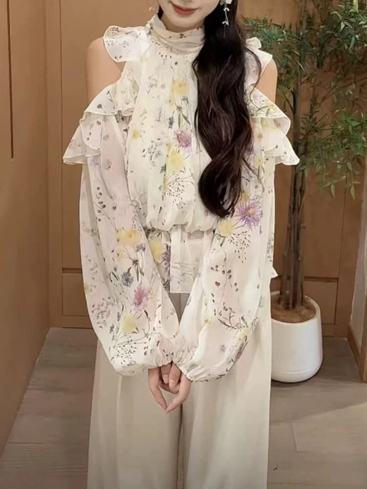 Sweet Sle Knot Lace irt Bell Sve Pleated New Arrival Autumn Winter Women's Loose Fit Bal Polka Dot Blouse
