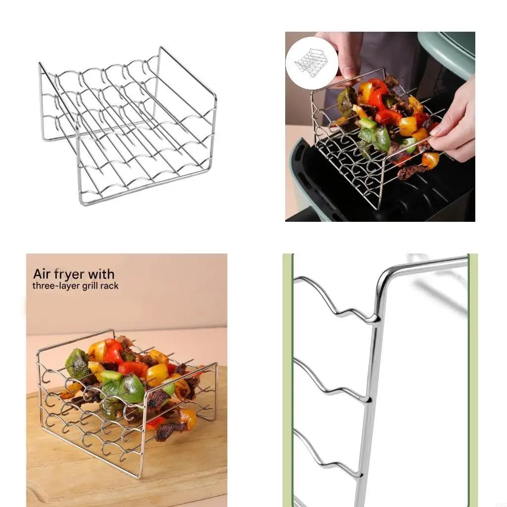 Sturdy Stainless Steel Grill Rack For Air Fryers With 15 Skewers Cooking Tool X3UC