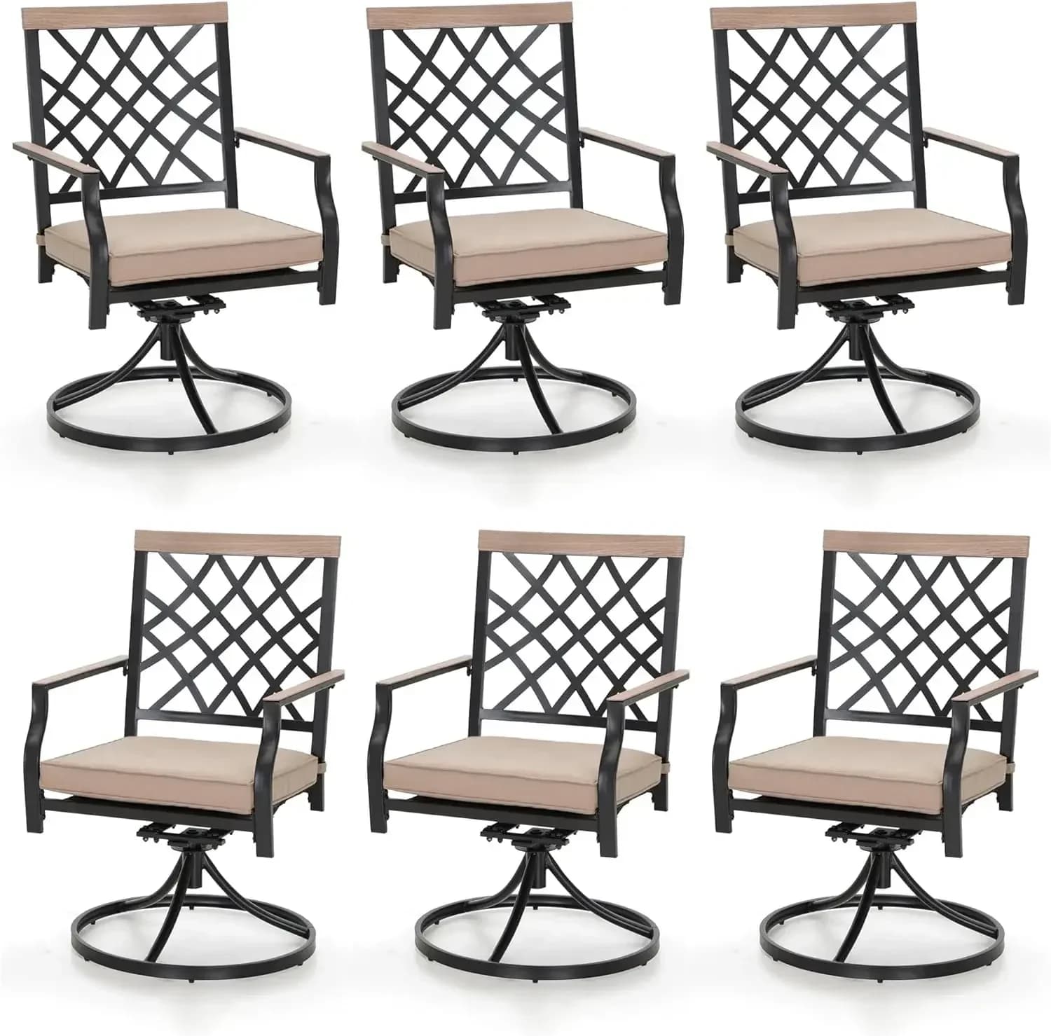 Una sedia girevole da esterno in metallo, sedia da pranzo da patio con set di mobili con cuscino per bistrot da giardino, piccola griglia, nera