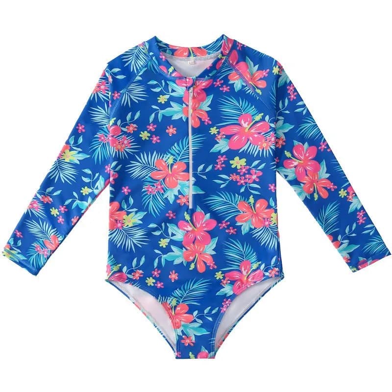 Costume da bagno per bambini a maniche lunghe con sirena, costume da bagno per bambina, primavera calda, 4-12 anni, costume da bagno per bambini con stampa di fiori spezzati