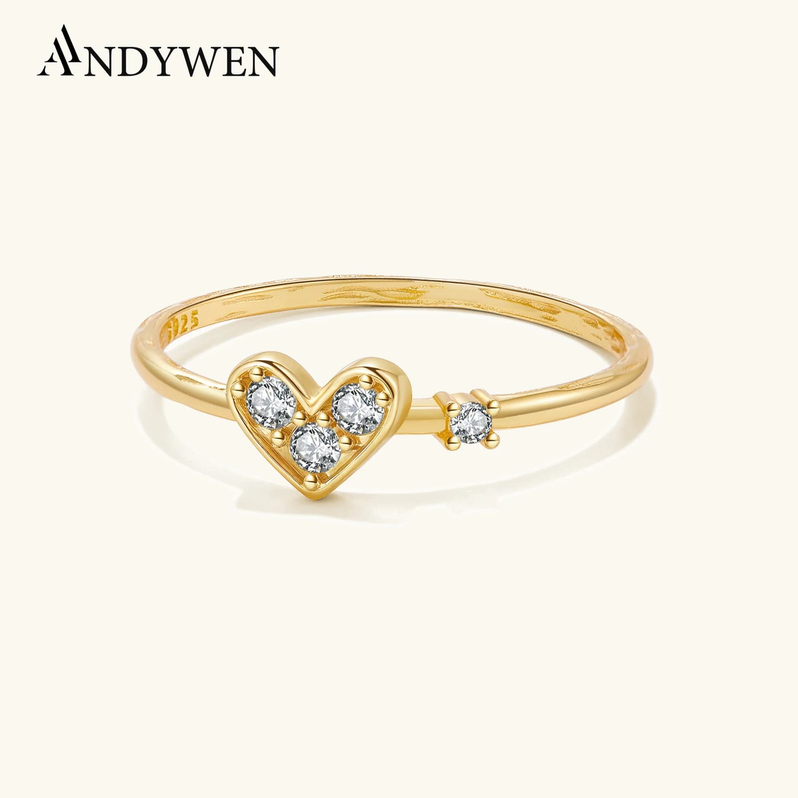 ANDYWEN Anello a Cuore in Argento Sterling 925 con Zircone, Anello Dainty Dolce Impilabile per Donne, Regalo di Gioielli a Cuore Romantico per Valen