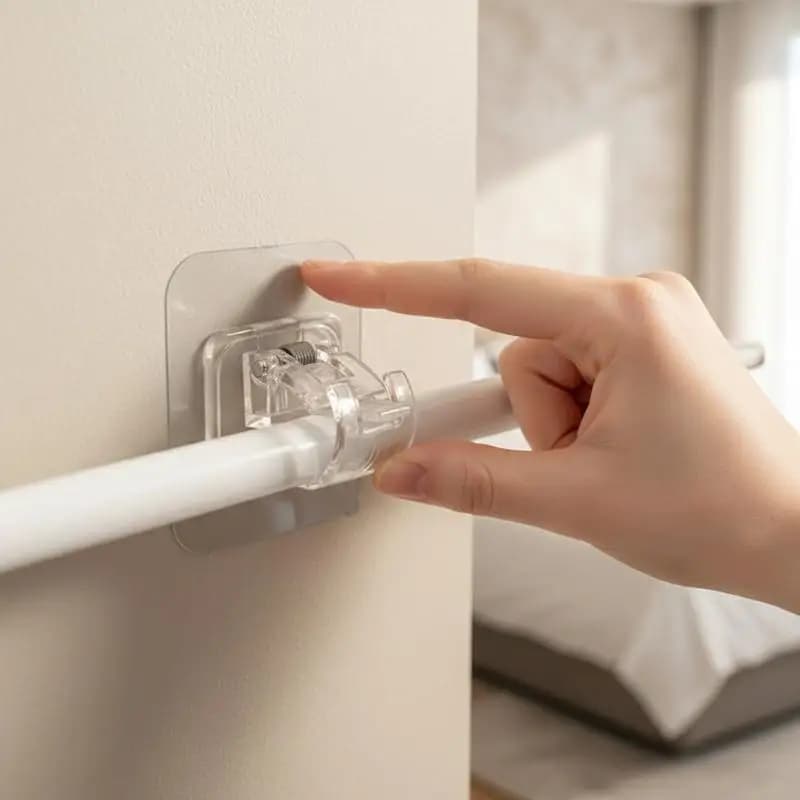 10 Pezzi Ganci per Asta Tenda Senza Foratura, Supporto a Muro per Asta Tenda, Clip per Tende da Porta, Ganci Telescopici per Tende