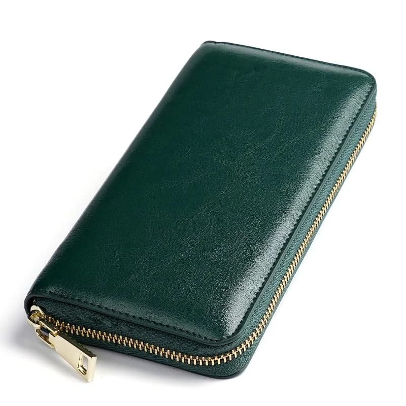 New Oil Waxed Cowhide Women's Zipper Wallet Long Genuine Leather Large Capacity Handbag Japan Style
