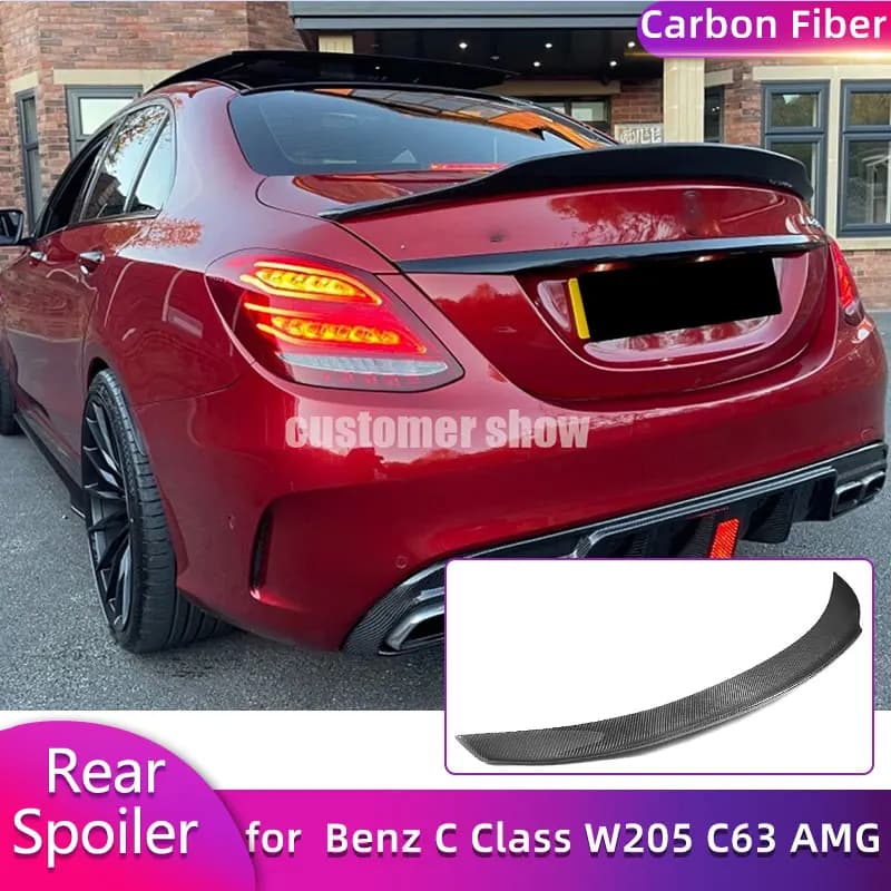 Ali spoiler per bagagliaio posteriore in fibra di carbonio completa per Mercedes-Benz Classe C W205 C63 AMG Berlina 2015-2019 Spoiler posteriore per auto Boot Wing Lip