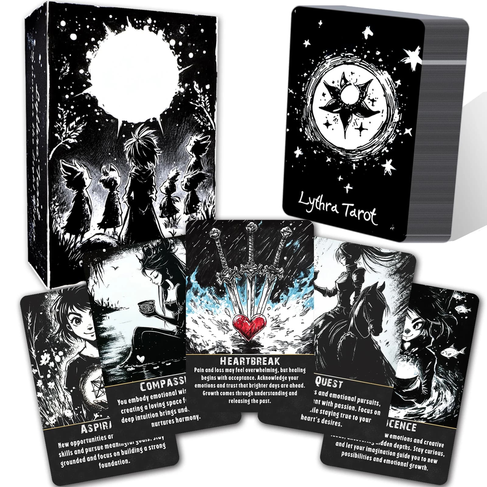 Set di 78 Carte dei Tarocchi Lythra, Carte Oracolo per Principianti, Strumenti Spirituali per Intuizione, Comprensione Emotiva e Saggezza Interiore