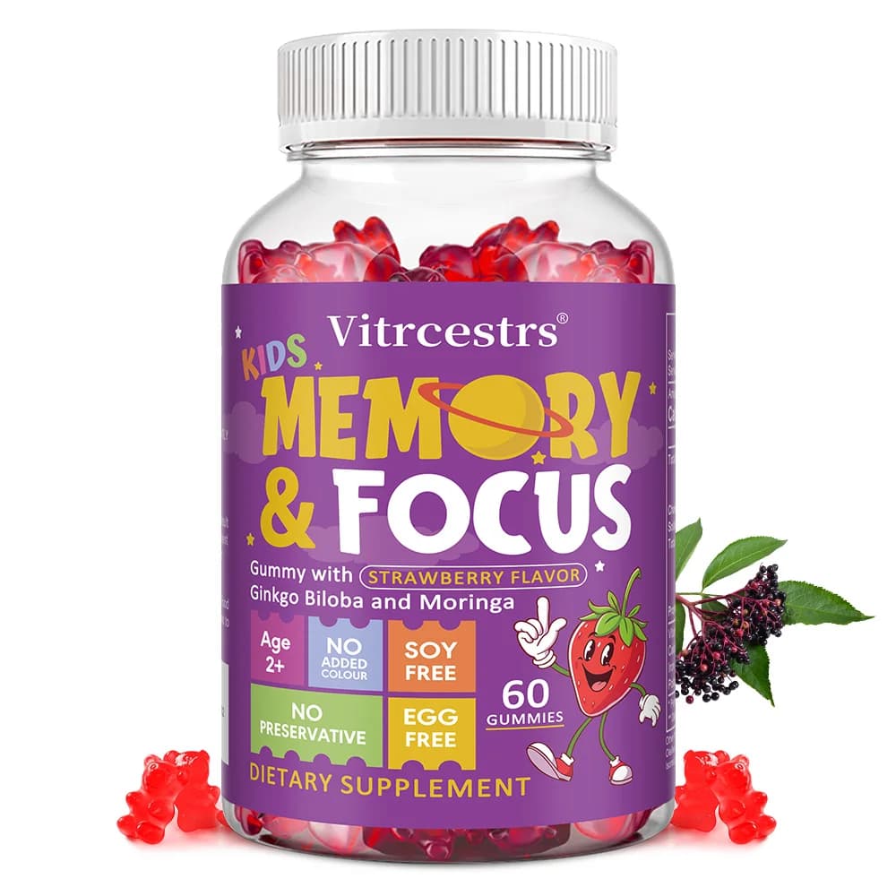 Gummies per la Concentrazione dei Bambini, con Ginkgo Biloba, Potassio, Migliorano la Concentrazione e l'Attenzione dei Bambini, Potenziano la Funzione Cerebrale