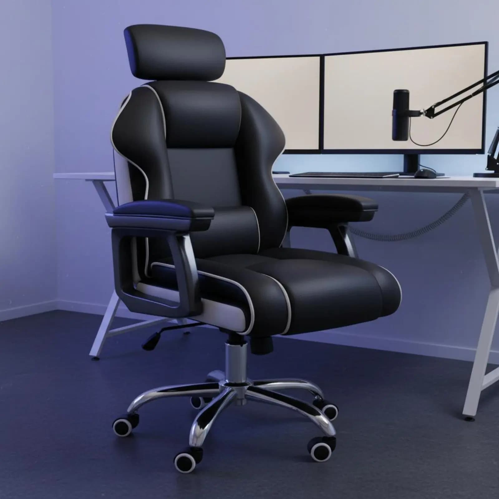 Sedia da Gaming Ergonomica Regolabile in Altezza, Sedia da Ufficio Girevole con Schienale Alto, Completamente Reclinabile, Braccioli Imbottiti per Streamer, Camera da Letto