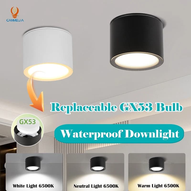 Faretto LED impermeabile GX53 con lampadina sostituibile, illuminazione a soffitto per camera da letto, soggiorno, decorazione domestica.