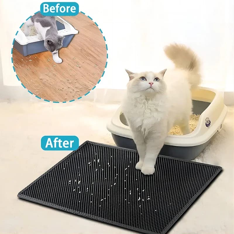 Tappetino per Lettiera Gatti a Doppio Strato in EVA, Impermeabile, Antiscivolo, Filtro per Sabbia, Lavabile, Facile da Pulire, Accessori per Animali Domestici