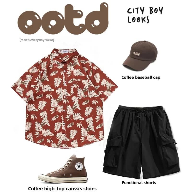 Set Estivo Casual da Spiaggia Hawaii per Coppie, Camicia e Pantaloncini alla Moda, Abbigliamento Giovanile Trendy per Vacanze