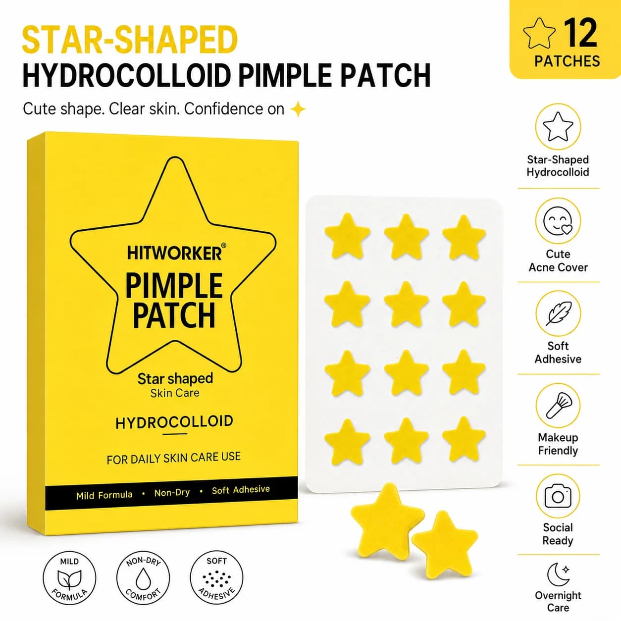 Star Shape Cloves for Brufoli, Patch Hydrocolloidali for Acne, Wall decals Covers Imperfezioni Gialli Carini, Cerotti for Imperfezioni Compatible with Make-up