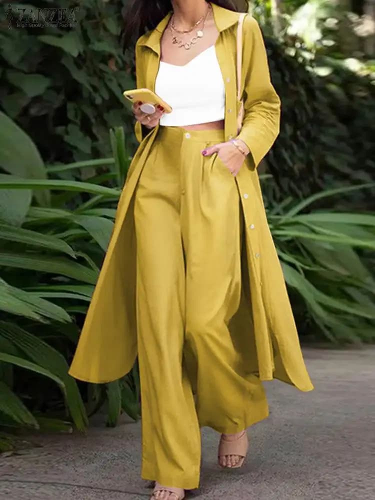 Women's Fashion Dresses ZANZEA 2025 Women's Long Sleeved Shirts Casual Shirts with buttons with twisted wide leg trousers Dresses