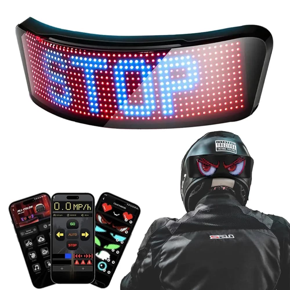LED Display for Motorcycle Helmet, Night Guide Warning Light, RGB Rear Light Programmable via App