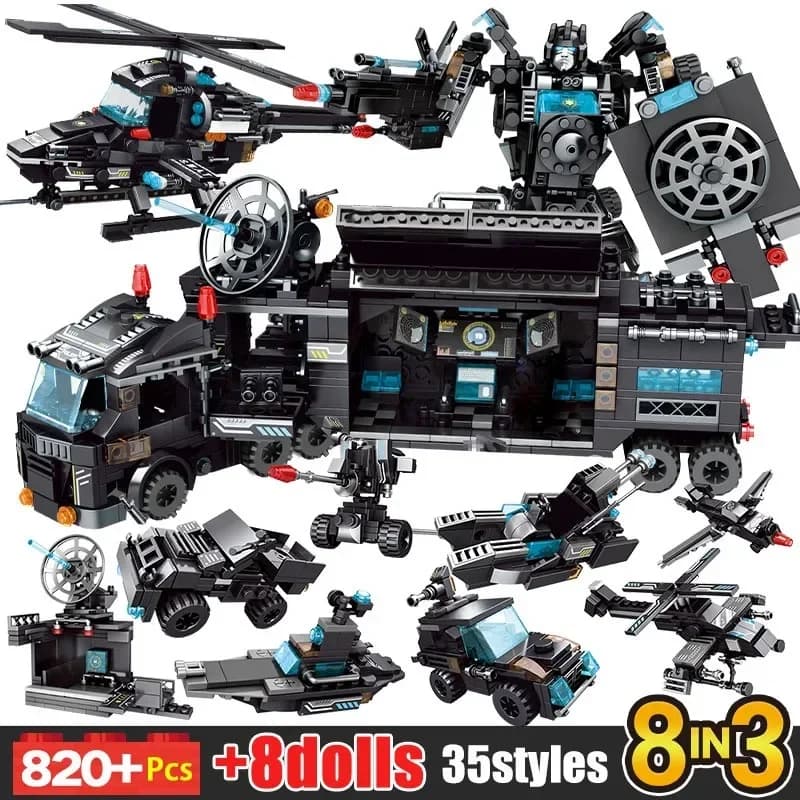 Stazione di polizia della serie City SWAT Building Blocks Robot da combattimento Elicottero Kit di mattoni Giocattoli educativi per regali per bambini