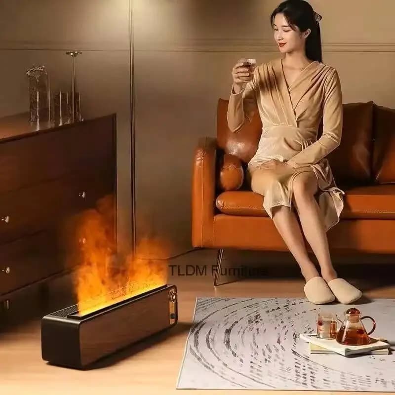 Caminetto Invernale con Fiamma Simulata, Umidificatore Silenzioso per Camera da Letto, Design Elegante, Grande Capacità, Effetto Fiamma Atomizzata